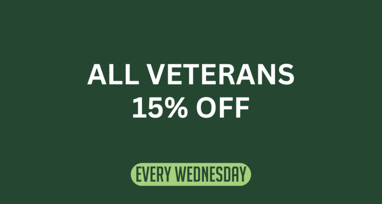Promotional banner: All Veterans 15% Off Every Wednesday