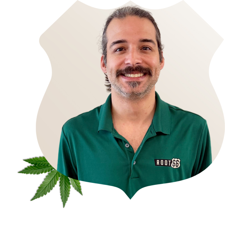 AlexSmith – Dogtown Store Manager Alex Smith - Dogtown Store Manager. A cannabis leaf is in the bottom corner of the image.