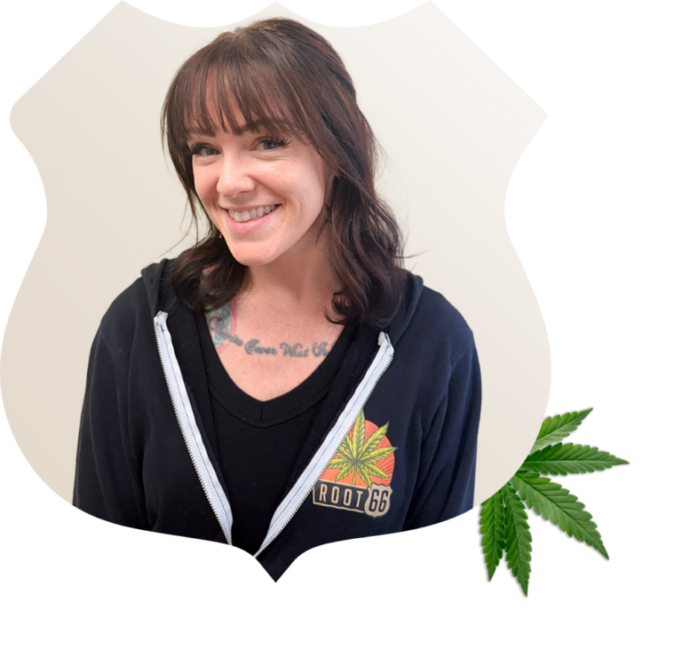 Brittany Branson - Wentzville Store Manager. A cannabis leaf is in the bottom corner of the image.